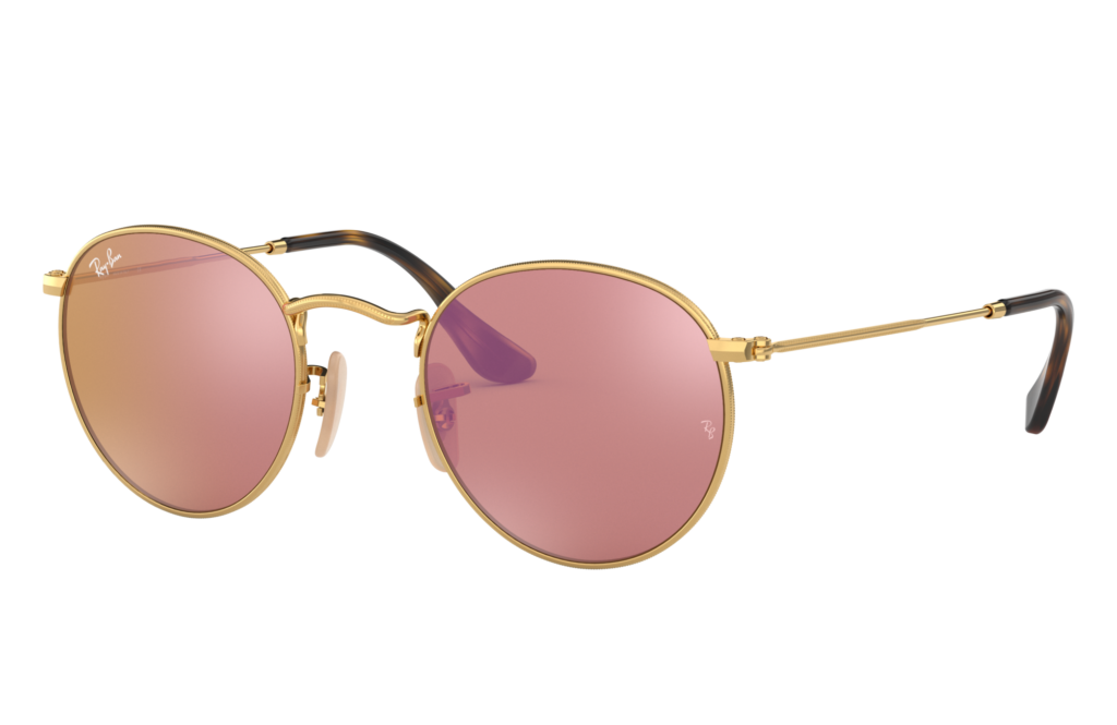 Lunette de soleil Ray Ban Round Flat Lenses Copper Mirror Gold